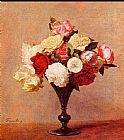 Henri Fantin-latour Canvas Paintings - Roses in a Vase I